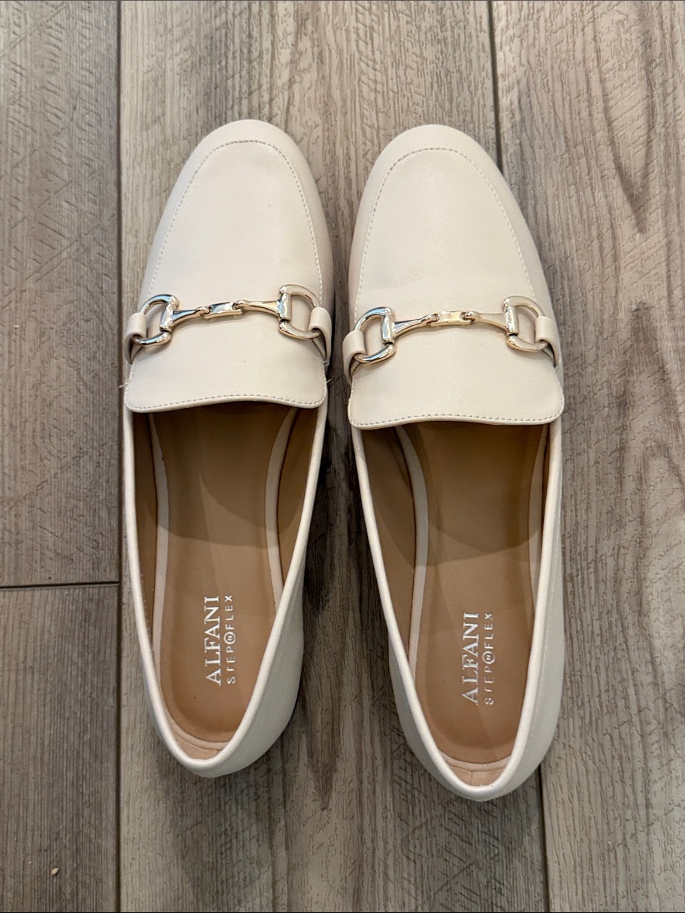 Alfani White Leather Slip-On Loafers with Metallic Horsebit
